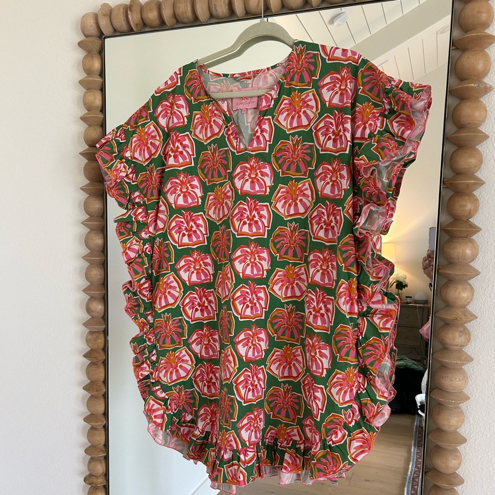 QUIET CULTURE Floral Green and Pink Women's Dress Large